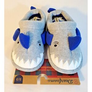 Dearfoams Memory Foam Youth Shark‎ Slippers Size 2/3 Light Heather Grey NWT